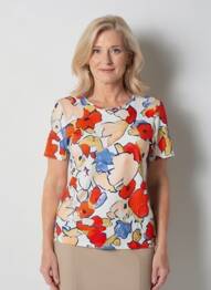T-shirt imprimé fantaisie manches courtes blanc BARBARA LEBEK femme