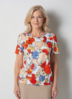 T-shirt imprimé fantaisie manches courtes blanc BARBARA LEBEK femme