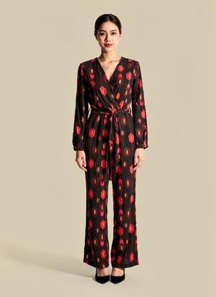Combi-pantalon fermeture zippée au dos manches longues noir LA FEE MARABOUTEE femme