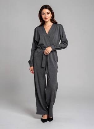 Combi-pantalon fermeture zippée au dos manches longues gris ICHI femme