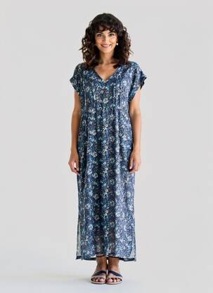 Robe longue imprimé fantaisie manches courtes bleu ESPRIT DE LA MER femme