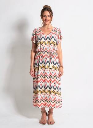 Robe longue tissage popeline manches courtes blanc ÉTYMOLOGIE femme