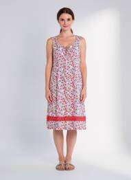 Robe mi-longue imprimé fleurs sans manche rouge ESPRIT DE LA MER femme