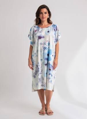 Robe mi-longue imprimé fantaisie manches courtes bleu ESPRIT DE LA MER femme