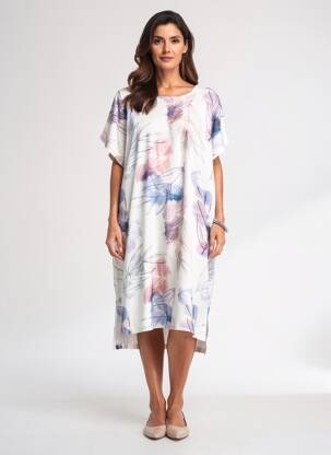 Robe mi-longue imprimé fantaisie manches courtes blanc ESPRIT DE LA MER femme