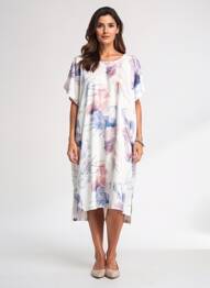 Robe mi-longue imprimé fantaisie manches courtes blanc ESPRIT DE LA MER femme