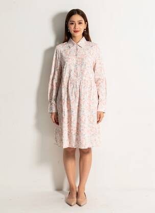 Robe mi-longue imprimé fantaisie manches longues blanc ESPRIT DE LA MER femme