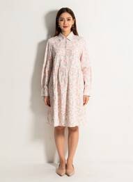 Robe mi-longue imprimé fantaisie manches longues blanc ESPRIT DE LA MER femme
