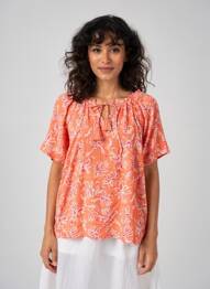 Top tissage crêpe manches courtes orange ÉTYMOLOGIE femme