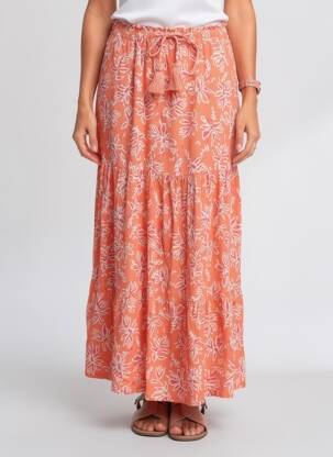 Jupe longue imprimé fantaisie orange ÉTYMOLOGIE femme