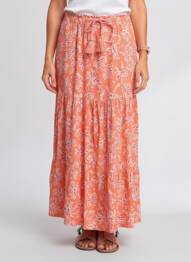 Jupe longue imprimé fantaisie orange ÉTYMOLOGIE femme