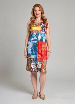 Robe mi-longue imprimé fantaisie sans manche rouge ESPRIT DE LA MER femme