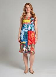 Robe mi-longue imprimé fantaisie sans manche rouge ESPRIT DE LA MER femme