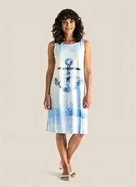 Robe mi-longue imprimé fantaisie sans manche bleu ESPRIT DE LA MER femme