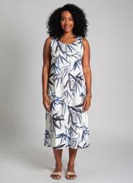 Robe mi-longue imprimé fantaisie sans manche bleu ESPRIT DE LA MER femme