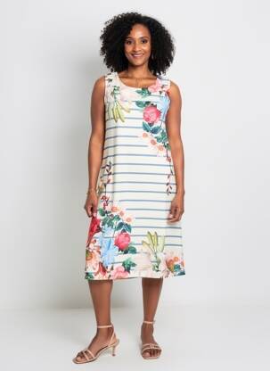 Robe mi-longue imprimé fantaisie sans manche blanc ESPRIT DE LA MER femme