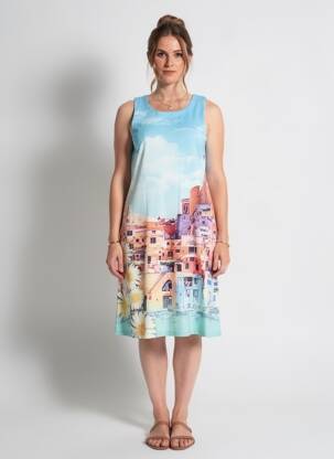 Robe mi-longue imprimé fantaisie sans manche bleu ESPRIT DE LA MER femme