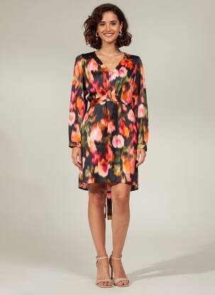 Robe mi-longue imprimé fantaisie manches longues noir LOLA ESPELETA femme