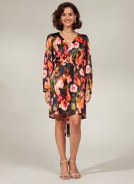 Robe mi-longue imprimé fantaisie manches longues noir LOLA ESPELETA femme