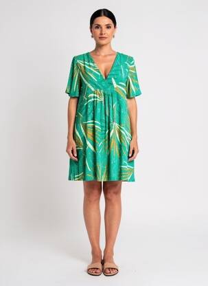 Robe courte coupe évasée manches courtes vert LOLA ESPELETA femme