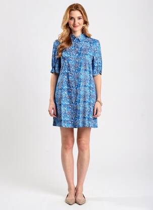 Robe courte coupe évasée manches courtes bleu LOLA ESPELETA femme