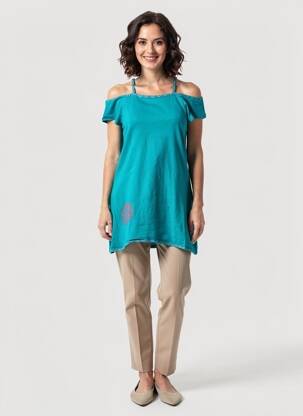 Top stretch manches courtes bleu BAMBOO'S femme