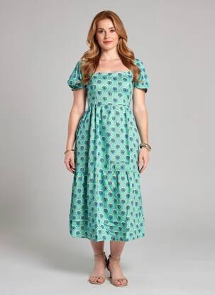 Robe mi-longue imprimé fantaisie manches courtes bleu BAMBOO'S femme
