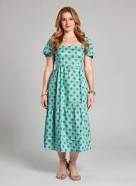 Robe mi-longue imprimé fantaisie manches courtes bleu BAMBOO'S femme