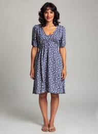 Robe mi-longue imprimé fleurs manches courtes bleu BAMBOO'S femme