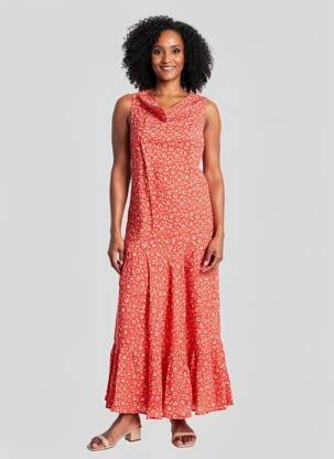 Robe longue imprimé fantaisie sans manche rouge SINOE BY BAMBOO'S femme
