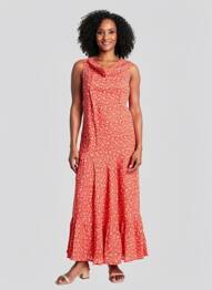 Robe longue imprimé fantaisie sans manche rouge SINOE BY BAMBOO'S femme
