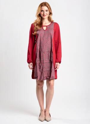 Robe mi-longue imprimé fantaisie manches longues rouge BAMBOO'S femme
