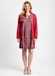 Robe mi-longue imprimé fantaisie manches longues rouge BAMBOO'S femme