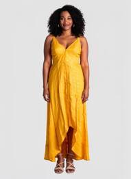 Robe longue imprimé fantaisie fines bretelles jaune SINOE BY BAMBOO'S femme