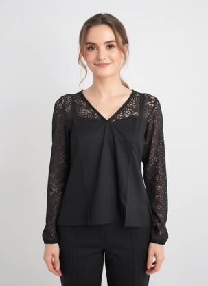 Top coupe cintrée manches longues noir BAMBOO'S femme