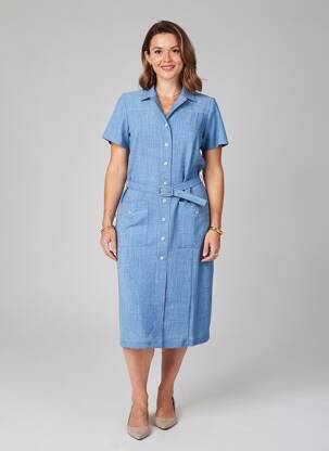 Robe mi-longue manches courtes manches courtes bleu GEVANA femme