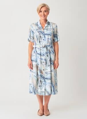 Robe mi-longue imprimé fantaisie manches courtes bleu GEVANA femme