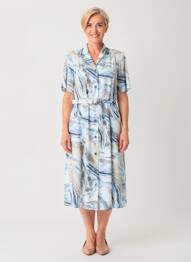 Robe mi-longue imprimé fantaisie manches courtes bleu GEVANA femme