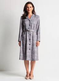 Robe mi-longue imprimé fantaisie manches longues bleu GEVANA femme