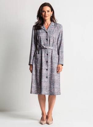 Robe mi-longue imprimé fantaisie manches longues bleu GEVANA femme