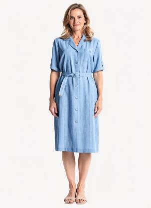Robe mi-longue tissage crêpe manches courtes bleu GEVANA femme