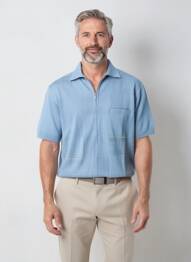 Pull maille souple et aérée manches courtes bleu TRICOVAL homme