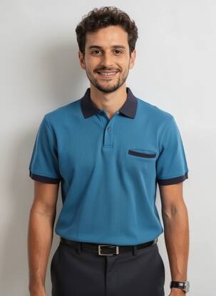 Polo tissage jersey manches courtes bleu SINGULIER homme