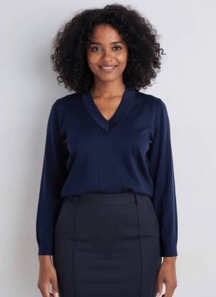 Pull col v manches longues bleu MARIA BELLENTANI femme