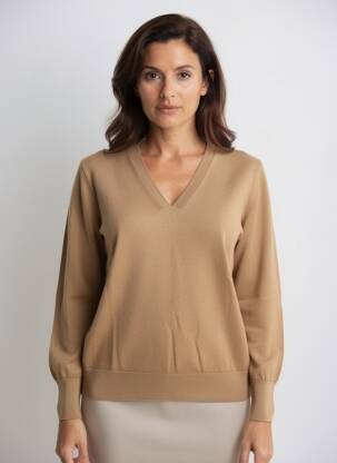Pull coupe cintrée manches longues beige MARIA BELLENTANI femme