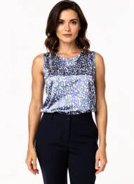 Top imprimé fantaisie sans manche bleu DIANA GALLESI femme