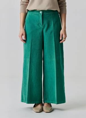 Pantalon large fermeture zippée sous rabat boutonné taille normale vert DIANA GALLESI femme