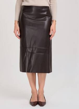 Jupe mi-longue fermeture zip latéral marron MARIA BELLENTANI femme