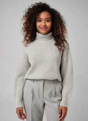 Pull col roulé coupe droite manches longues gris TIFFOSI femme