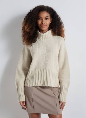 Pull col roulé coupe droite manches longues beige TIFFOSI femme